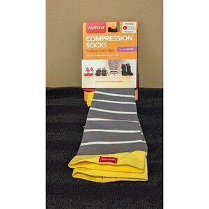 Vim&Vigr Compression Socks 15-20mmHg Nautical Stripes (Grey/White/Yellow) Size L